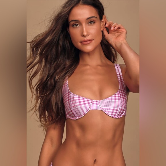 Faithfull the Brand Pernille Pink Plaid Bikini XS - Picture 4 of 8